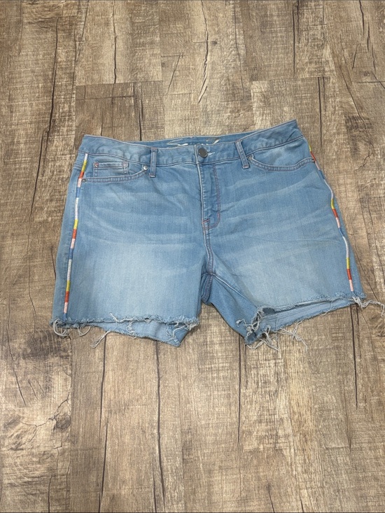 Seven7 Pants - Seven7 Light Blue Denim Shorts with Rainbow Side Trim Frayed $20.00